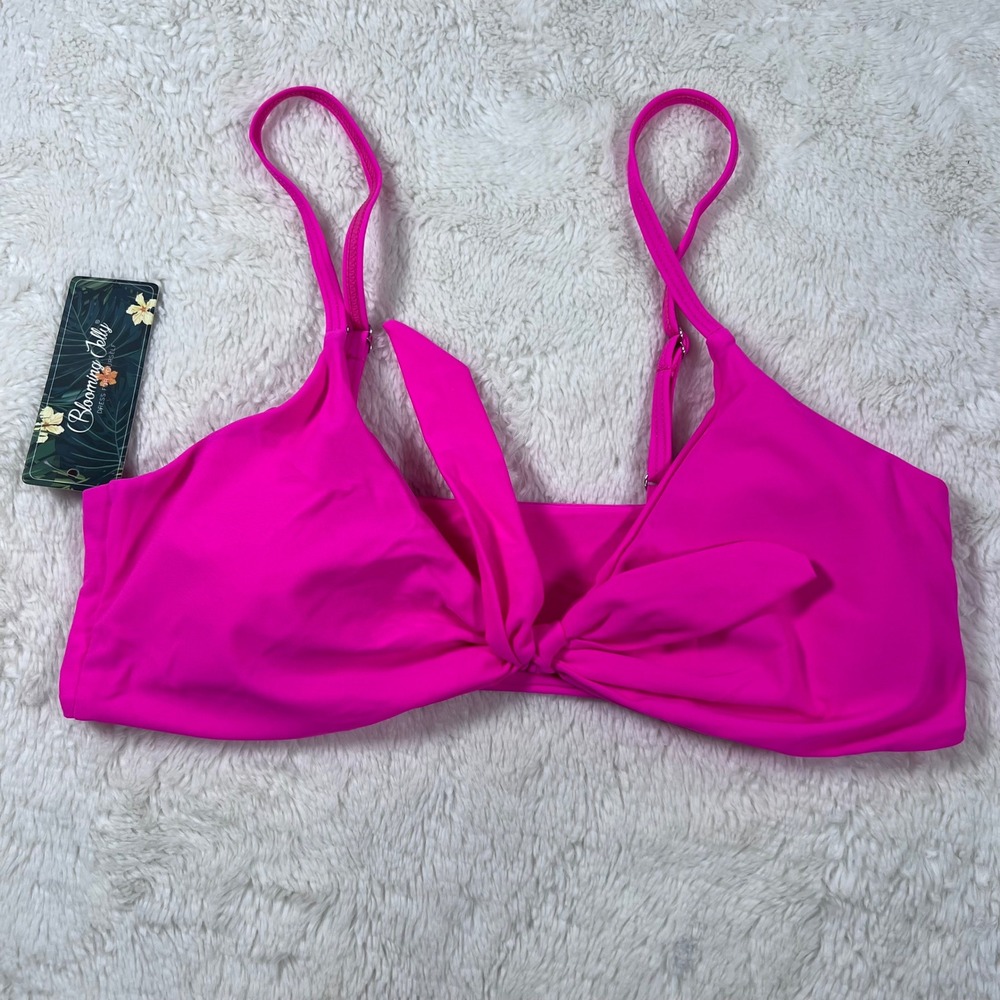 Blooming Jelly Hot Pink Front Tie Bikini Top Adjustable Straps Size Medium NEW